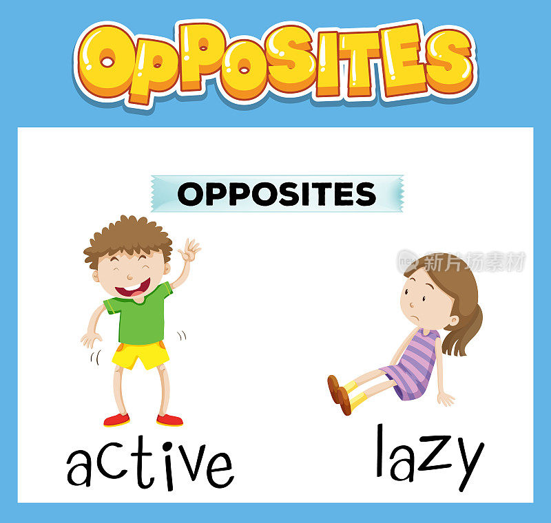 Opposite English words with active and lazy